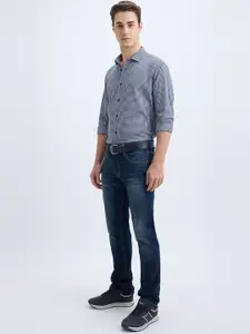 Pepe Jeans Men Spread Collar Micro Checked Cotton Casual Shirt