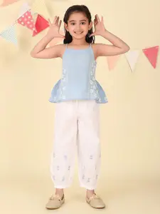 Fabindia Girls Embroidered Pure Cotton Top With Trouser