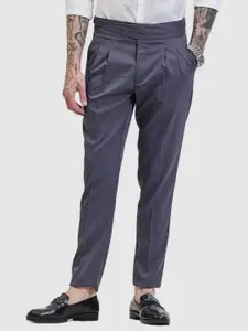 Snitch Men Grey Plain Slim Fit Trousers