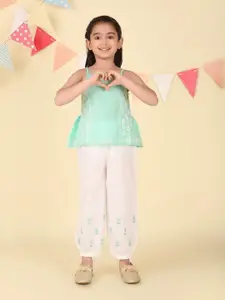 Fabindia Girls Embroidered Pure Cotton Top With Trouser
