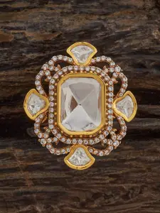 Kushal's Fashion Jewellery Embellished Bridal Victorian-Plated Kundan Studded Finger Ring