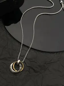 Peora Men Silver-Plated Stainless Steel Fancy Ring Style Circular Pendant with Chain