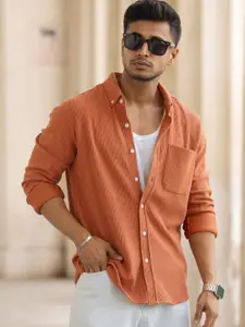 Powerlook Men Spread Collar Relaxed Fit Textured Cotton Casual Shirt