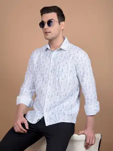 Crimsoune Club Men Classic Slim Fit Spread Collar Abstract Printed Cotton Casual Shirt