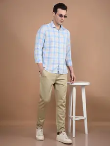 Crimsoune Club Men Classic Slim Fit Spread Collar Checked Cotton Casual Shirt