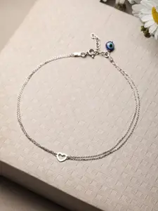 SARAF SILVERETZ 925 Sterling Silver-Plated Beaded Minimal Evil Eye Charms Single Anklet