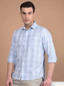 Crimsoune Club Men Classic Slim Fit Spread Collar Tartan Checked Cotton Casual Shirt