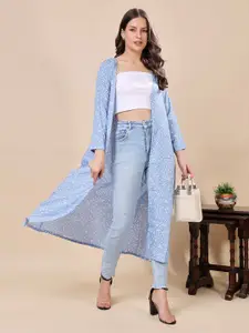 Cation Floral Printed Longline Open Front Shrug