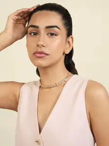 Isharya Brass 18KT Gold-Plated Cubic Zirconia Studded Tennis Eye Choker Necklace