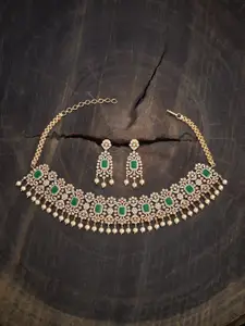 Kushal's Fashion Jewellery Gold Plated Cubic Zirconia Studded Necklace and Earrings