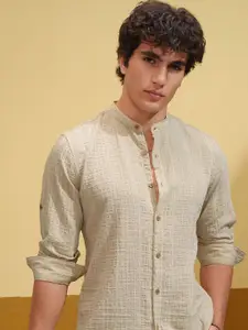 HIGHLANDER Men Band Collar Textured Casual Shirt