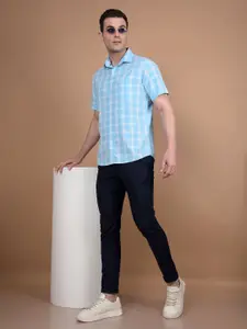 Crimsoune Club Men Classic Slim Fit Spread Collar Checked Cotton Casual Shirt