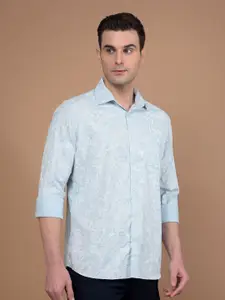 Crimsoune Club Men Classic Slim Fit Spread Collar Abstract Printed Cotton Casual Shirt