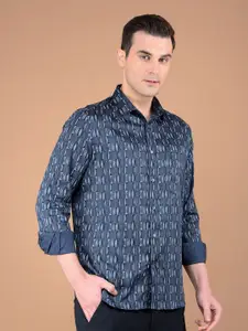 Crimsoune Club Men Classic Slim Fit Spread Collar Abstract Printed Cotton Casual Shirt