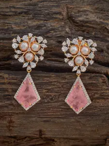 Kushal's Fashion Jewellery Gold Plated Zircon Embellished Bridal Geometric Drop Earrings