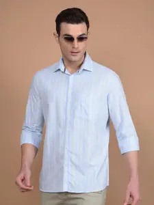 Crimsoune Club Men Classic Slim Fit Spread Collar Vertical Striped Cotton Casual Shirt