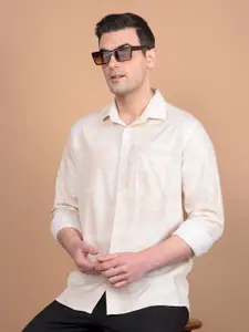 Crimsoune Club Men Classic Slim Fit Spread Collar Abstract Printed Cotton Casual Shirt