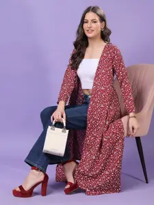 Cation Floral Printed Longline Open Front Shrug