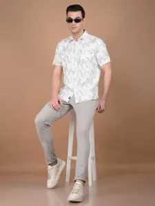 Crimsoune Club Men Classic Slim Fit Spread Collar Abstract Printed Cotton Casual Shirt