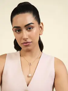 Isharya Brass 18KT Gold-Plated Cubic Zirconia Studded & Beaded Punk Tennis Y Necklace