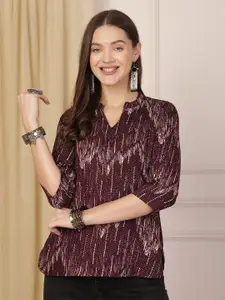 Anouk Rustic Floral Print Mandarin Collar Top