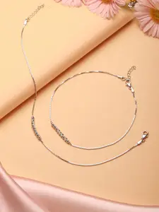 SARAF SILVERETZ Set Of 2 925 Sterling Silver-Plated Beaded Anklets