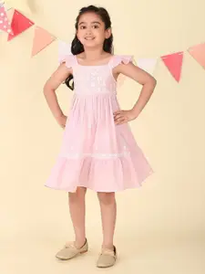 Fabindia Girls Ethnic Motifs Embroidered Fit & Flare Dress