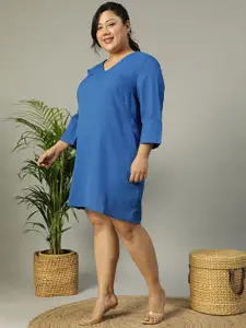 Oxolloxo Women Plus Size Classic V-Neck Short Sleeve Fit and Flare Dress