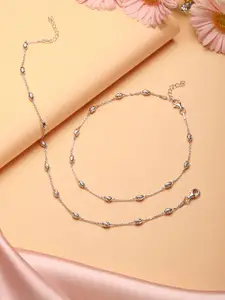 SARAF SILVERETZ Set Of 2 925 Sterling Silver-Plated Beaded Anklets