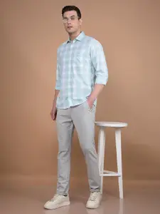 Crimsoune Club Men Classic Slim Fit Spread Collar Tartan Checked Cotton Casual Shirt