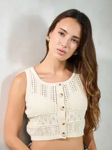 Virgio Women Cotton Round Neck Crop Length Solid Sleeveless Top