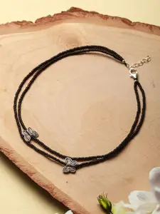 SARAF SILVERETZ 925 Sterling Silver-Plated Beaded Butterfly Charms Single Anklet