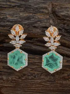 Kushal's Fashion Jewellery Gold-Plated Zircon Embellished Bridal Geometric Drop Earrings