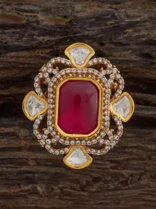 Kushal's Fashion Jewellery Embellished Bridal Victorian-Plated Kundan Studded Finger Ring