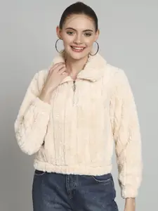 Chemistry Women Lapel Collar Woollen Crop Pullover