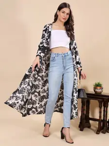 Cation Floral Printed Longline Open Front Shrug