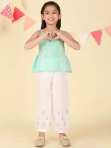 Fabindia Girls Embroidered Pure Cotton Top With Trouser