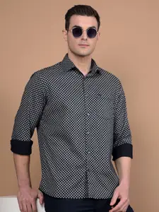 Crimsoune Club Men Classic Slim Fit Spread Collar Geometric Printed Cotton Casual Shirt