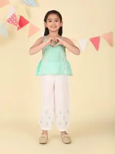 Fabindia Girls Embroidered Pure Cotton Top With Trouser