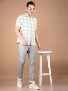 Crimsoune Club Men Classic Slim Fit Spread Collar Tartan Checked Cotton Casual Shirt