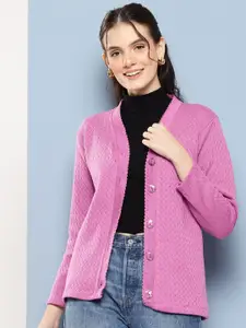 BAESD Women Woollen Self Design Cardigan Sweater