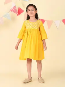 Fabindia Girls Ethnic Motifs Embroidered Fit & Flare Dress