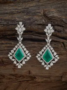 Kushal's Fashion Jewellery Rhodium-Plated Zircon Embellished Bridal Diamond Drop Earrings