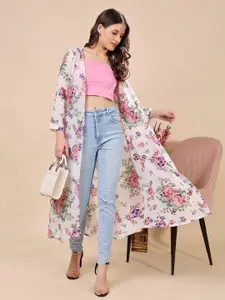 Cation Floral Printed Longline Open Front Shrug