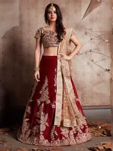 ODETTE Embroidered Thread Work Semi-Stitched Lehenga & Unstitched Blouse With Dupatta