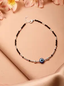 SARAF SILVERETZ 925 Sterling Silver Plated Beaded Single Anklet