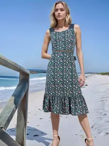 RARE Women Floral Print A-Line Midi Dress