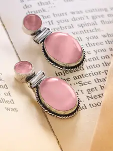 Priyaasi Silver Plated Crystal Studded Oxidized Contemporary Drop Earrings