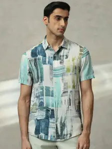 Mufti Men Spread Collar Abstract Printed Casual Shirt