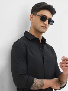 Snitch Men Spread Collar Textured Casual Shirt
